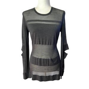 Jason Wu Silk Top Gray Large Long-Sleeve w Cut Out Design
